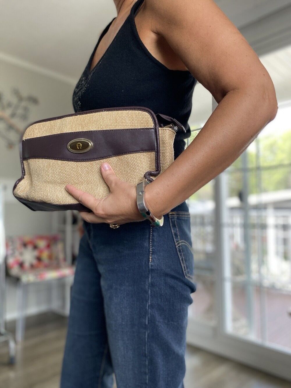 Vintage Etienne Aigner Bag Purse Natural Woven